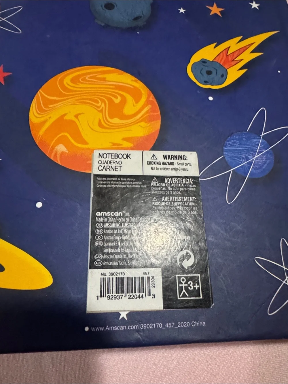 Amscan Navy Blue Space Astronaut Hardcover Notebook with Colorful Planet Accents